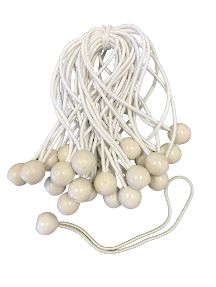 White one size ball bungees bundled as elastic cord fastener pack
