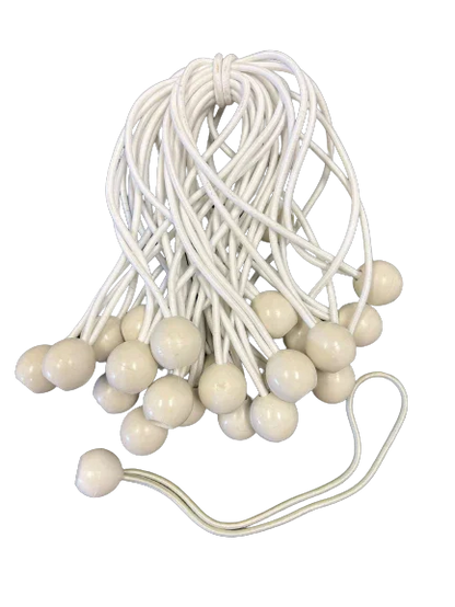 White one size ball bungees bundled as elastic cord fastener pack