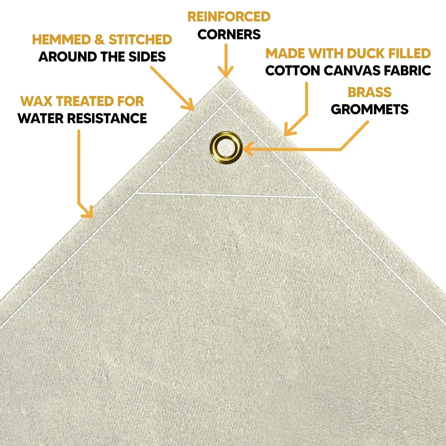 White 6' x 8' canvas tarp with thick cotton fabric and reinforced corner construction