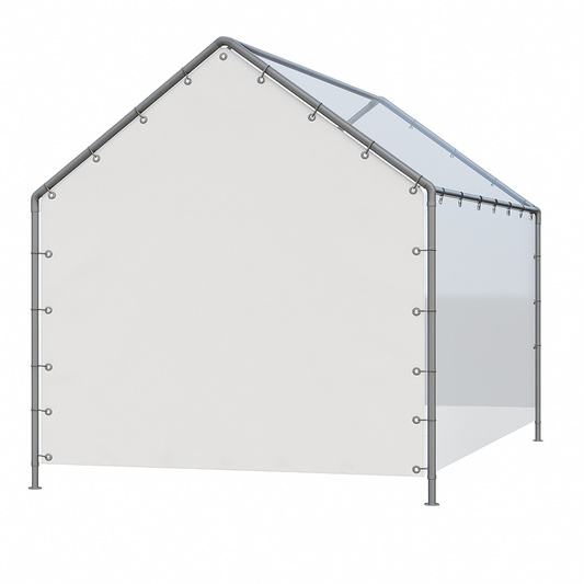 White 10' peak end wall installed as a front gable panel enclosure