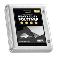 White 10' x 30' long span tarp designed for broad outdoor coverage and storage projects
