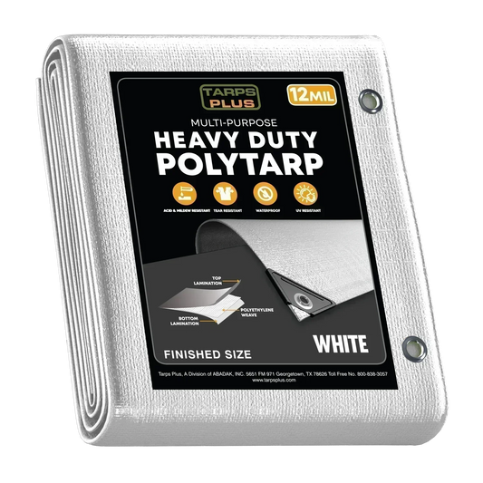 White 20' x 24' wide storage tarps created for outdoor utility and protection coverage
