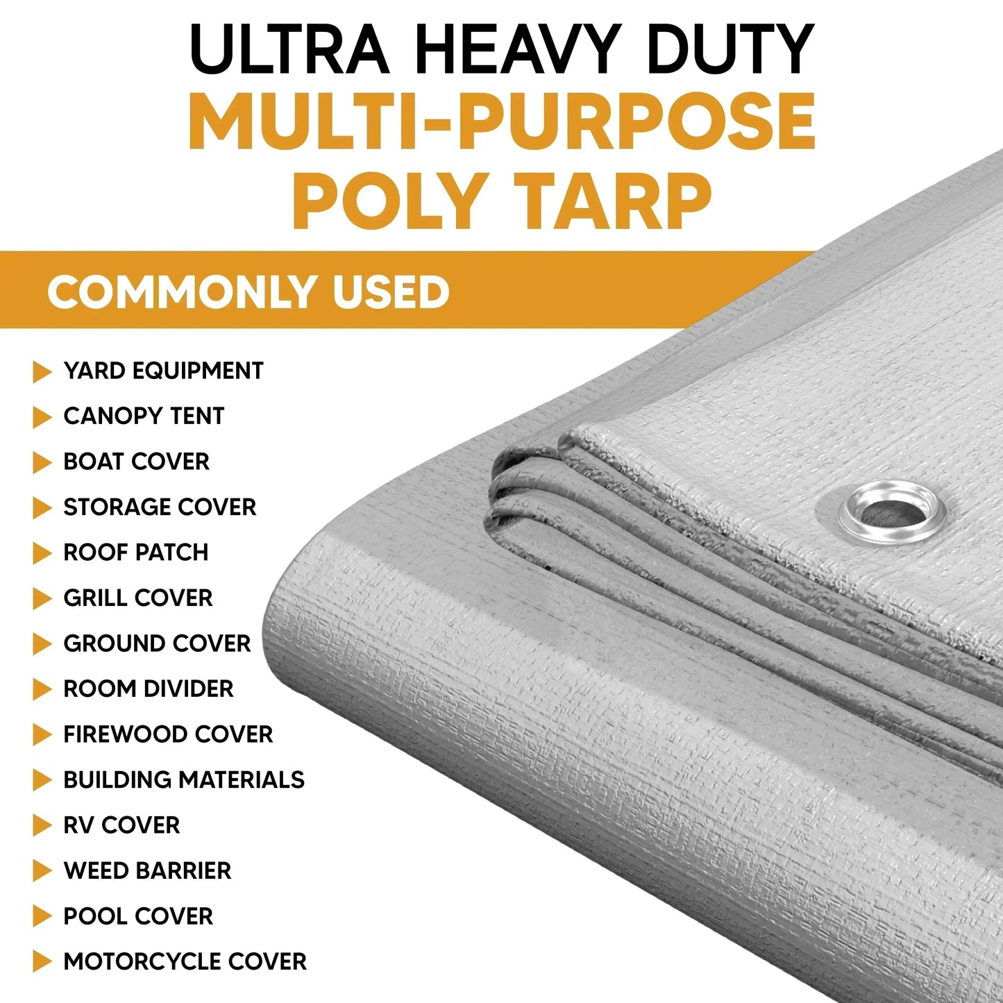 White Silver 10' x 12' heavy duty tarp built for extensive weather defense and shielding use