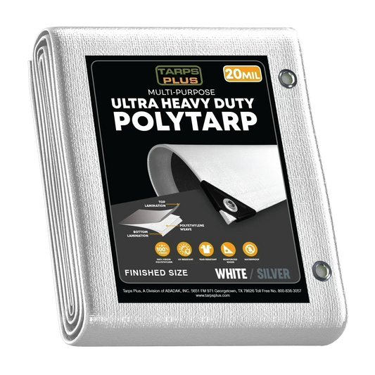 White Silver 16' x 20' dual surface tarp designed for outdoor utility and protective coverage tasks