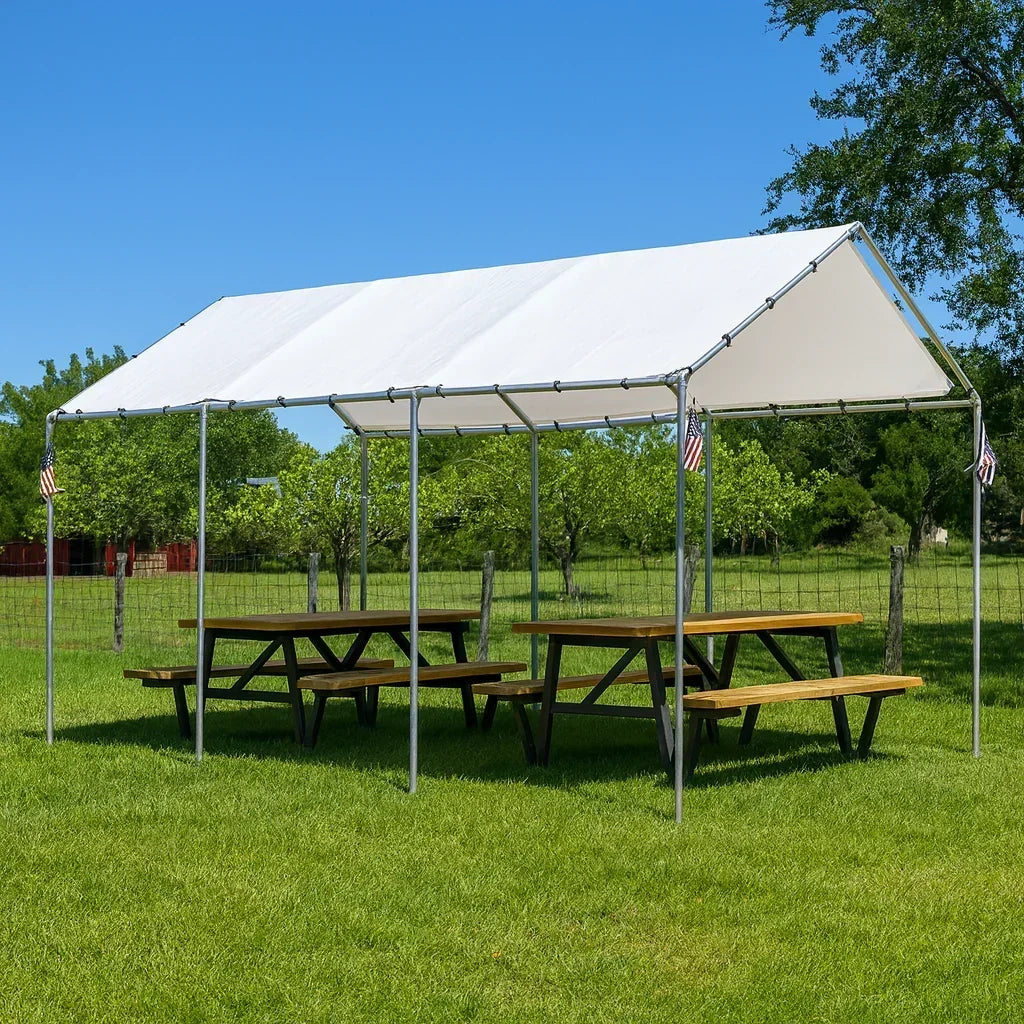 White 12' x 20' tarp canopy used for open air event coverage
