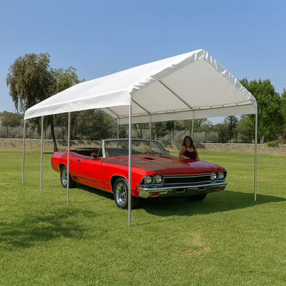 White 12' x 20' valance tarp installed as an open air canopy cover