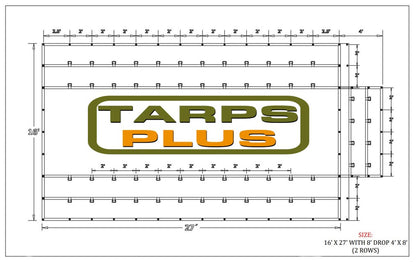 16' x 27' Heavy Duty 18oz Lumber Tarp with 4' Drop Rain Flaps - TarpsPlus