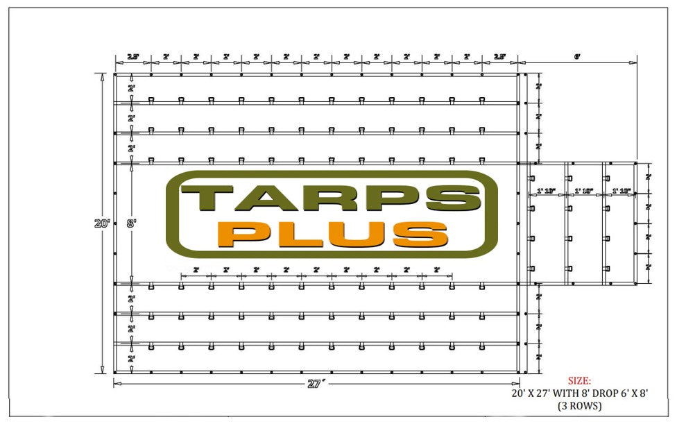 20' x 27' Heavy Duty 18oz Lumber Tarp with 6' Drop Rain Flaps