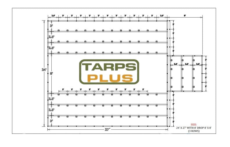 24' x 27' Heavy Duty 18oz Lumber Tarp with 8' Drop Rain Flaps