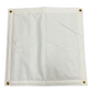White insulated poly tarp with four brass grommets and reinforced heat-sealed edges for durable weather and thermal protection.